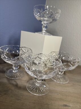 Stuart Crystal England Coupe Glasses Set Starburst Cut Sherbet Champagne